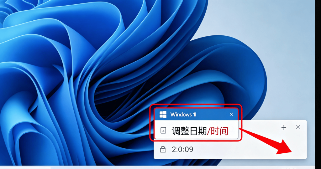 右键任务栏右下角的系统时间，弹出右键菜单，高亮选中调整日期 / 时间选项