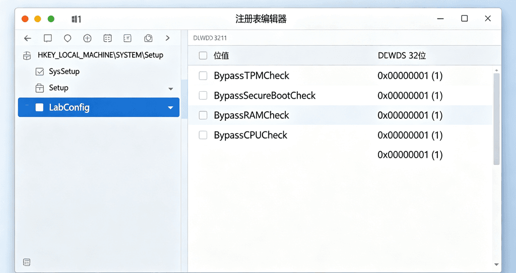 注册表新建LabConfig项,绕过Win11 TPM2.0检测