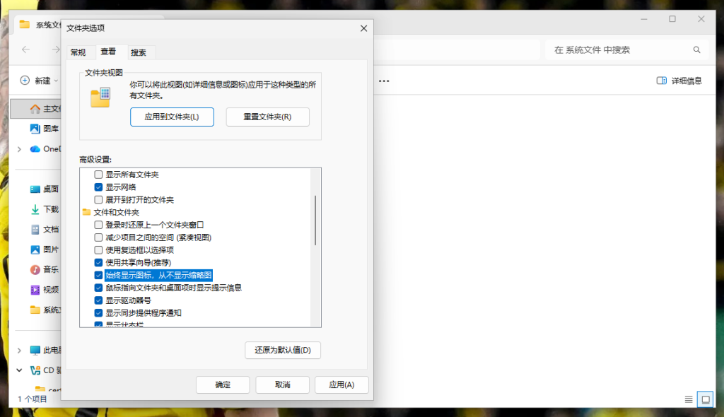 文件夹选项关闭缩略图