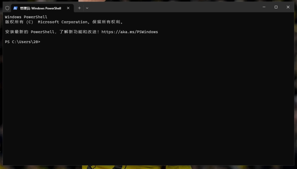 以管理员身份打开Windows PowerShell终端界面